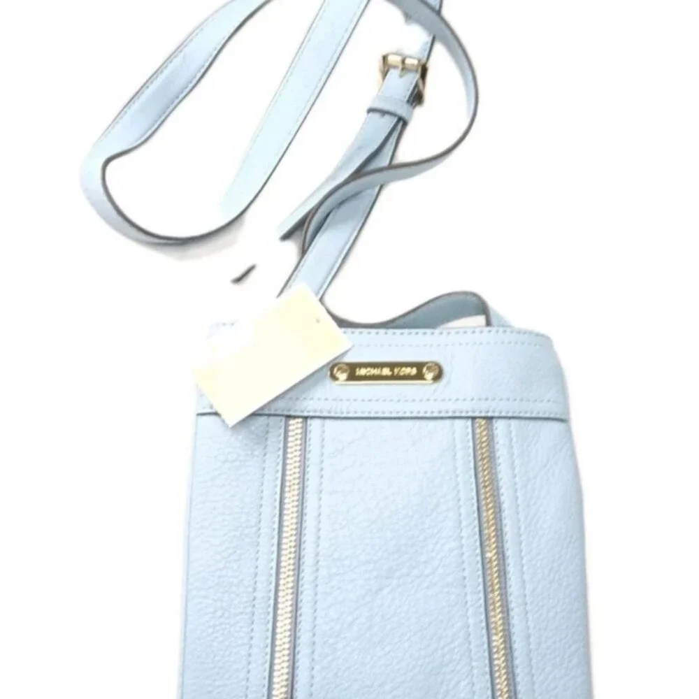 Michael Kors Moxley Crossbody Bag Pale Blue Leather Shoulder Bag Retail $148